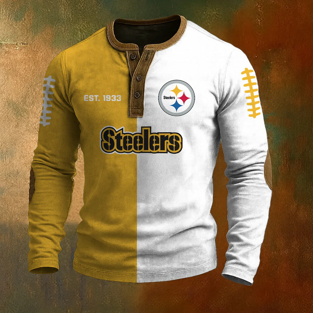 Men’s Pittsburgh Steelers NFL Henley Long Sleeve Shirt – Classic Team Style Casual Top