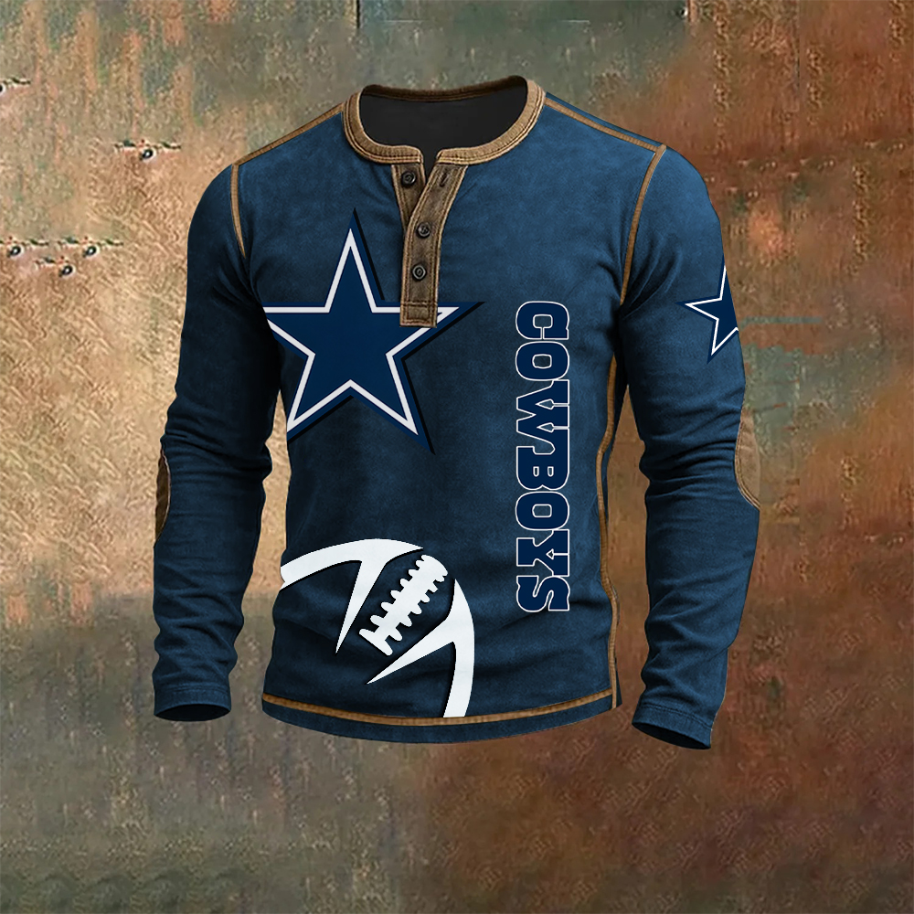 Men’s Dallas Cowboys NFL Henley Long Sleeve Shirt – Classic Team Style Casual Top