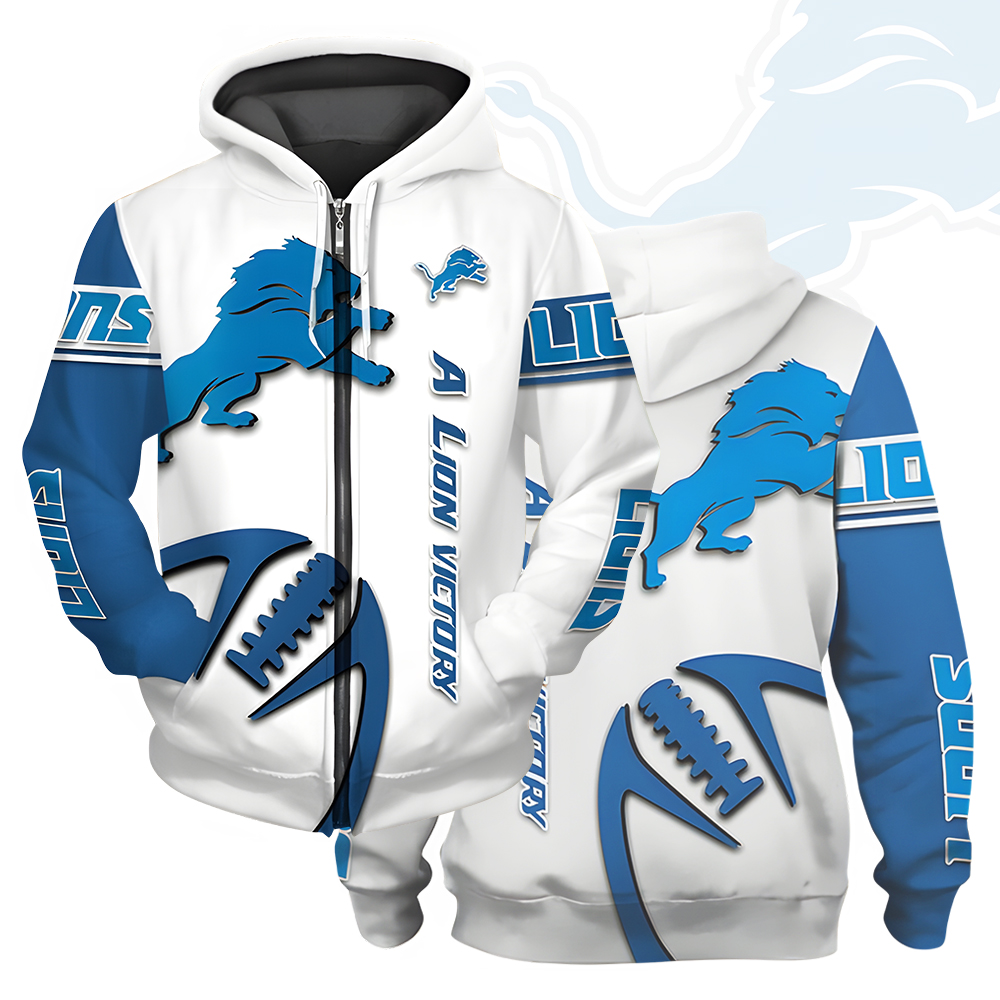Unisex Detroit Lions Printed Hoodie – Bold Zip Up Sweatshirt for Fans