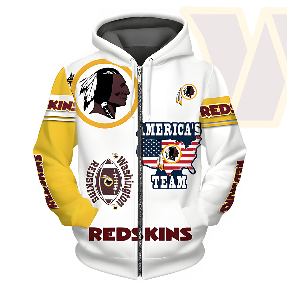 Unisex Washington Commanders Printed Hoodie – Bold Zip Up Sweatshirt for Fans