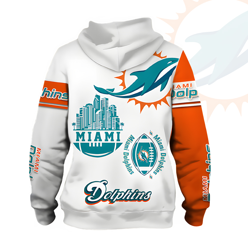 Unisex Miami Dolphins Printed Hoodie – Bold Zip Up Sweatshirt for Fans