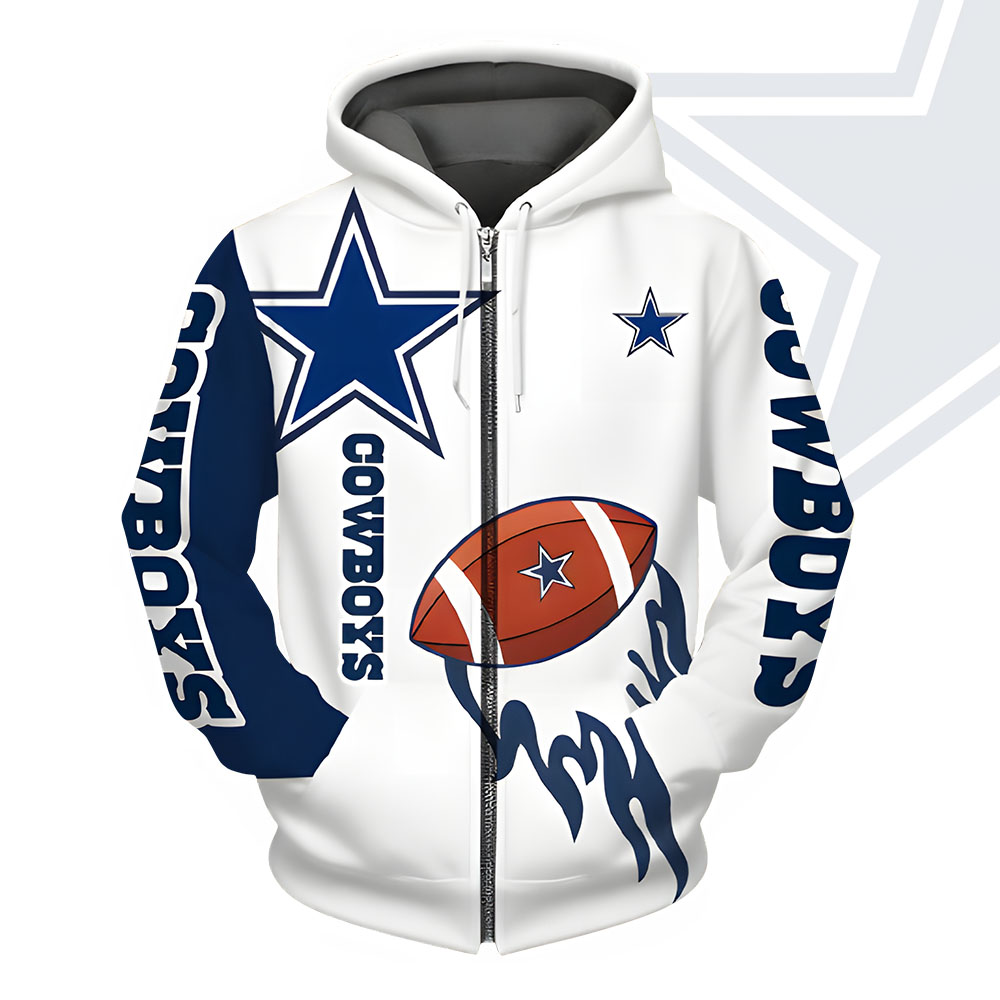 Unisex Dallas Cowboys Printed Hoodie – Bold Zip Up Sweatshirt for Fans