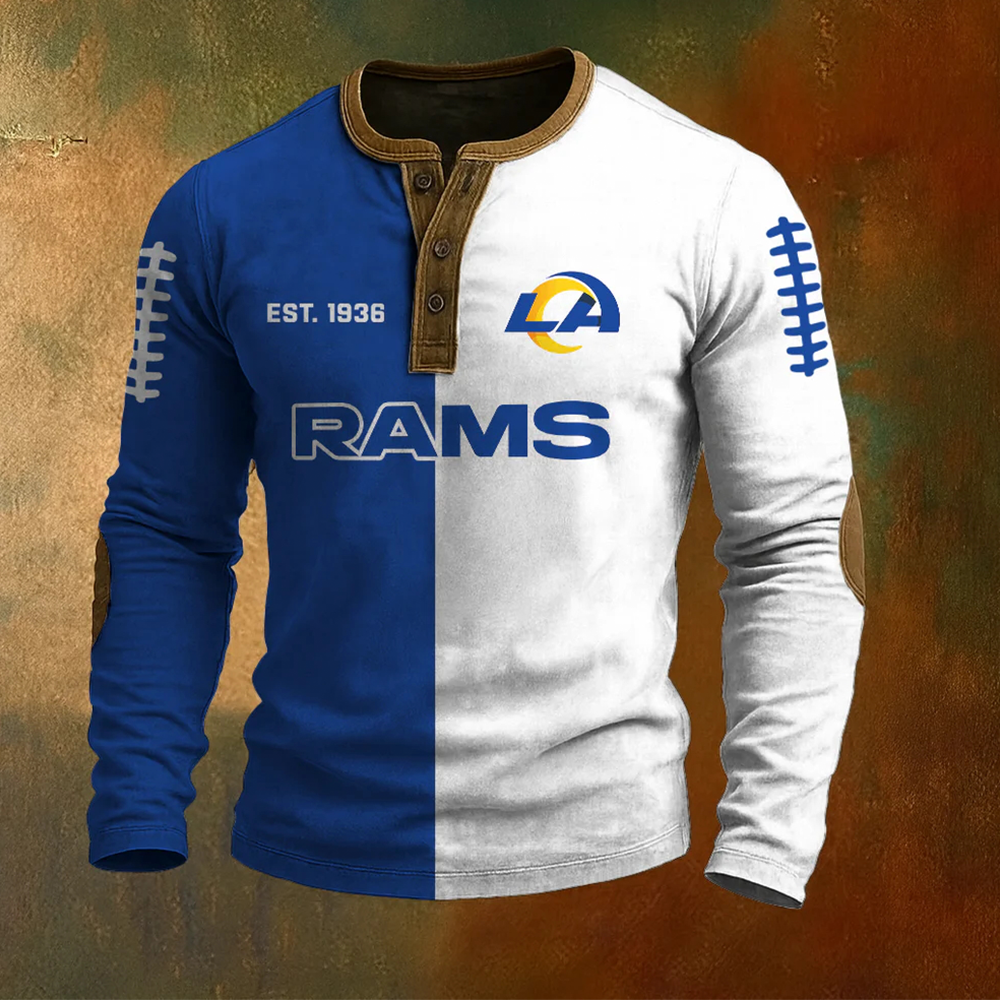 Men’s Los Angeles Rams NFL Henley Long Sleeve Shirt – Classic Team Style Casual Top