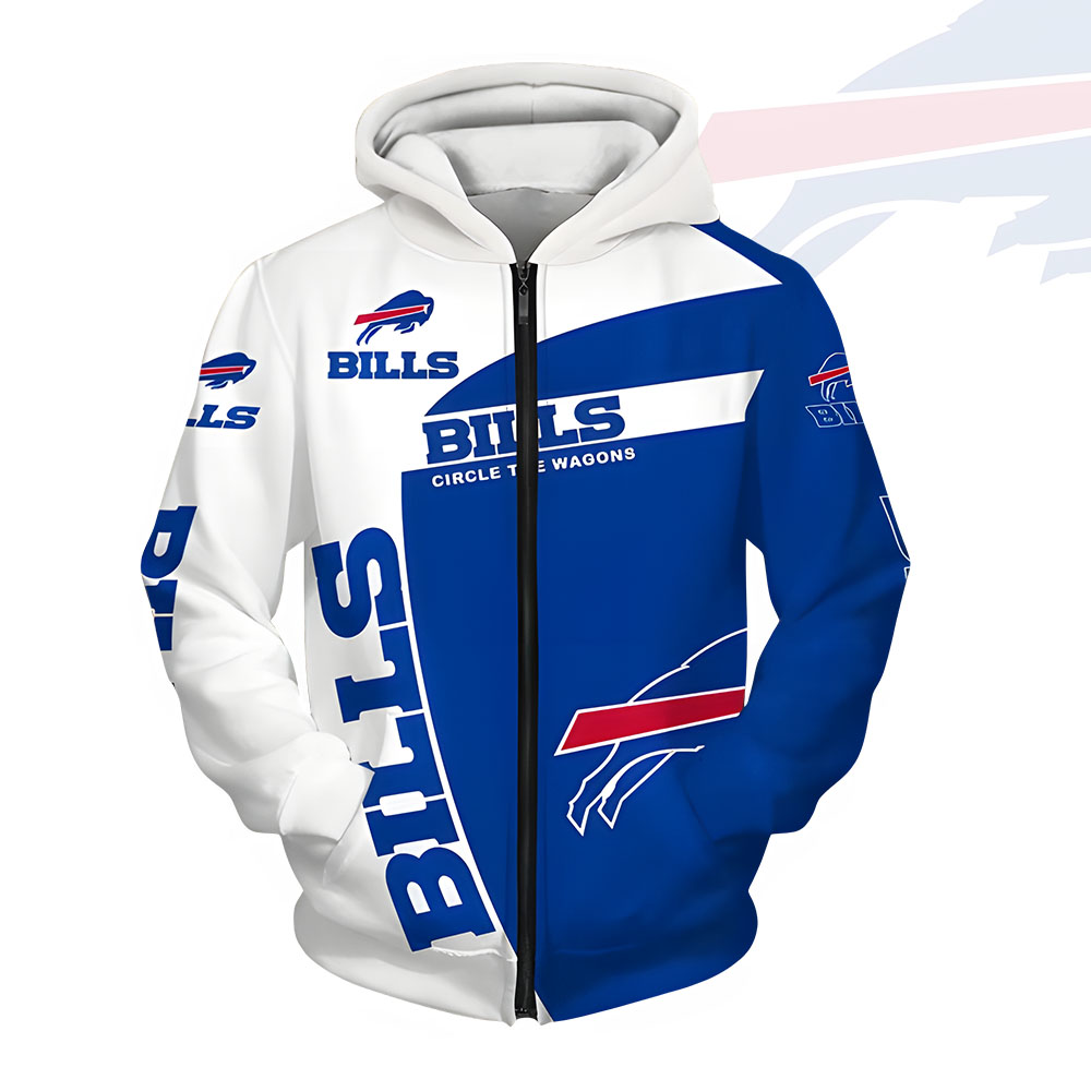 Unisex Buffalo Bills Printed Hoodie – Bold Zip Up Sweatshirt For Fan