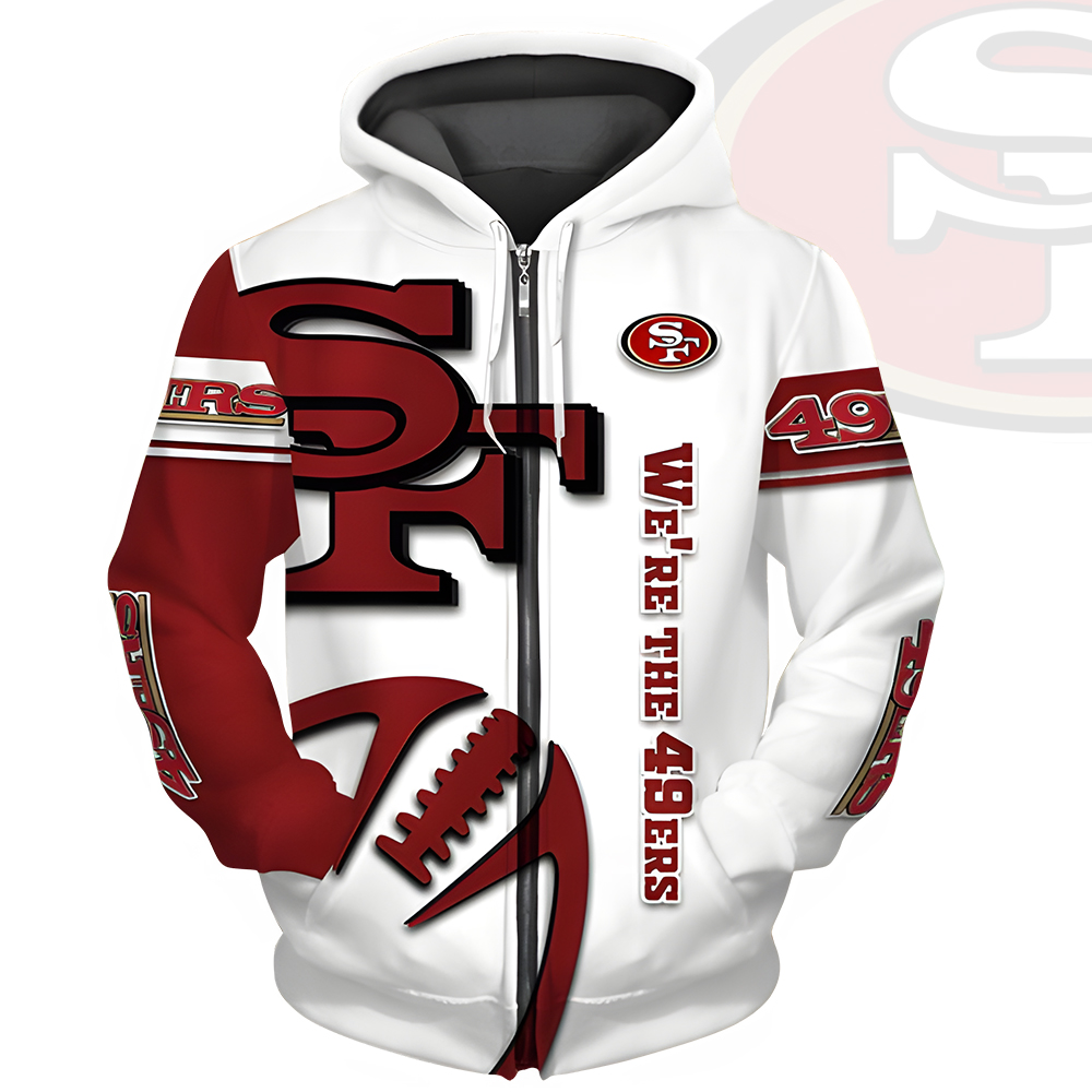 Unisex San Francisco 49ers Printed Hoodie – Bold Zip Up Sweatshirt for Fans