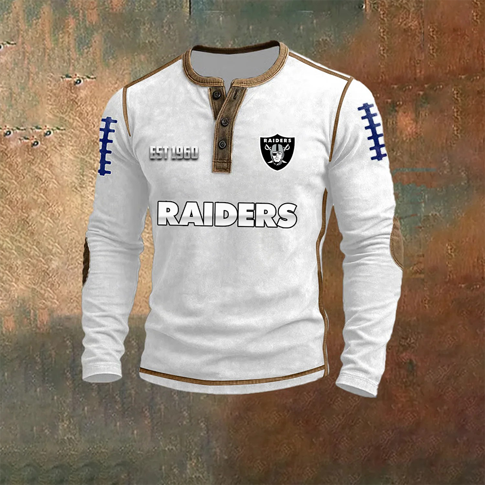 Men’S Las Vegas Raiders NFL Henley Long Sleeve Shirt – Classic Team Style Casual Top