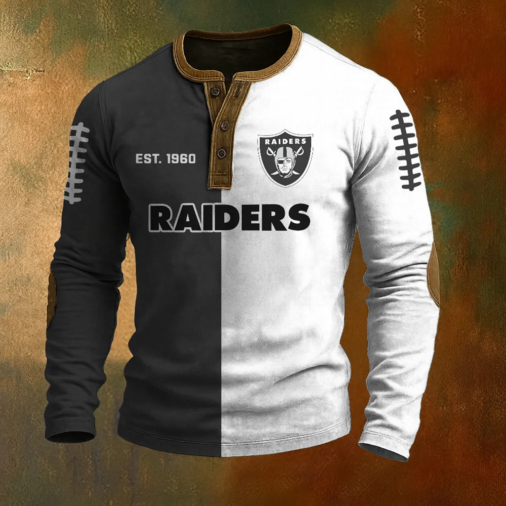 Men’s Las Vegas Raiders NFL Henley Long Sleeve Shirt – Classic Team Style Casual Top