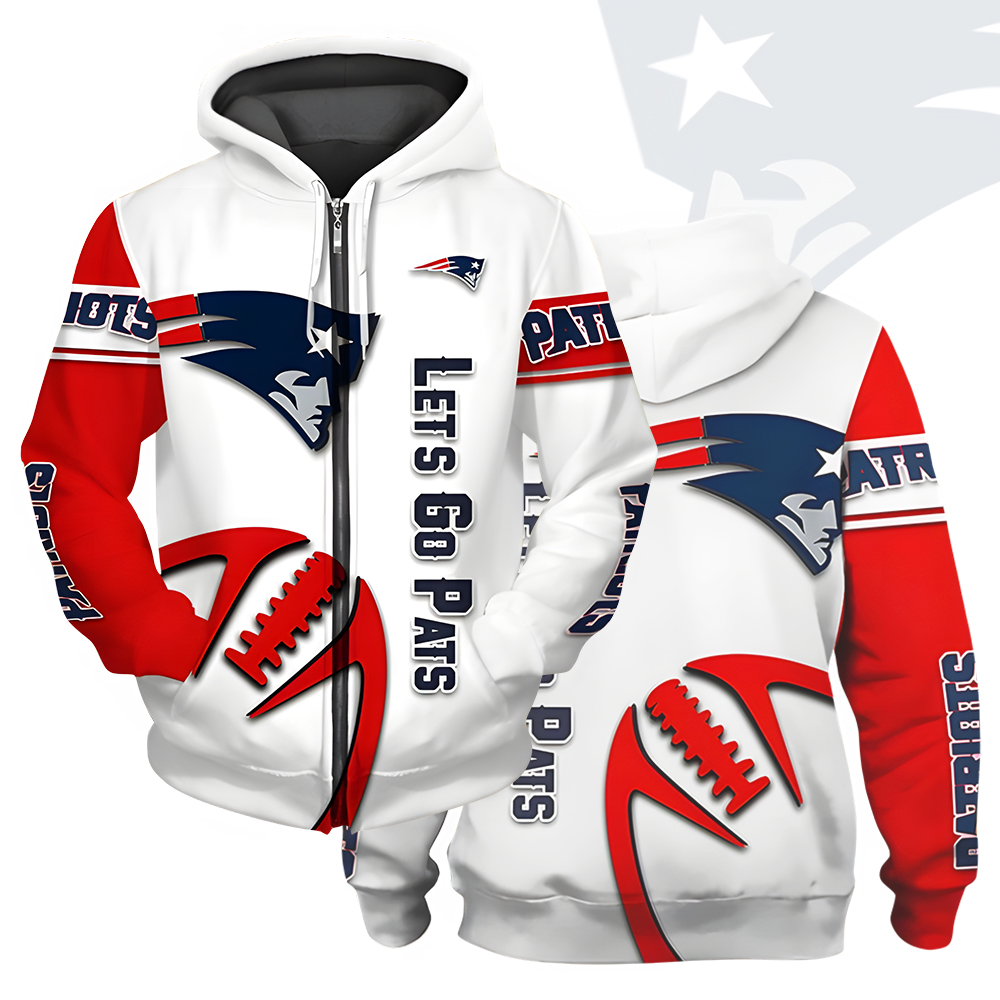 Unisex New England Patriots Printed Hoodie – Bold Zip Up Sweatshirt for Fans