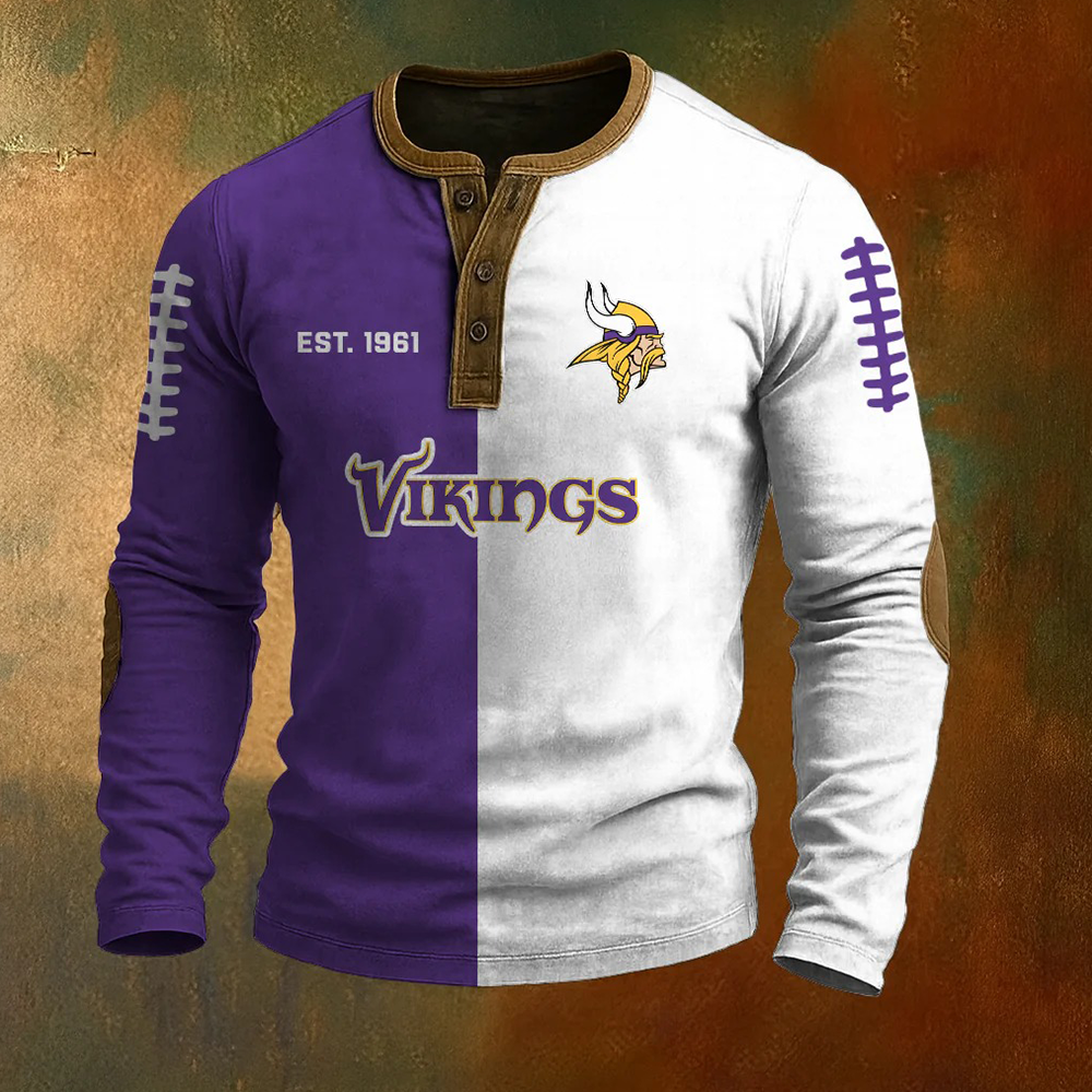Men’s Minnesota Vikings NFL Henley Long Sleeve Shirt – Classic Team Style Casual Top