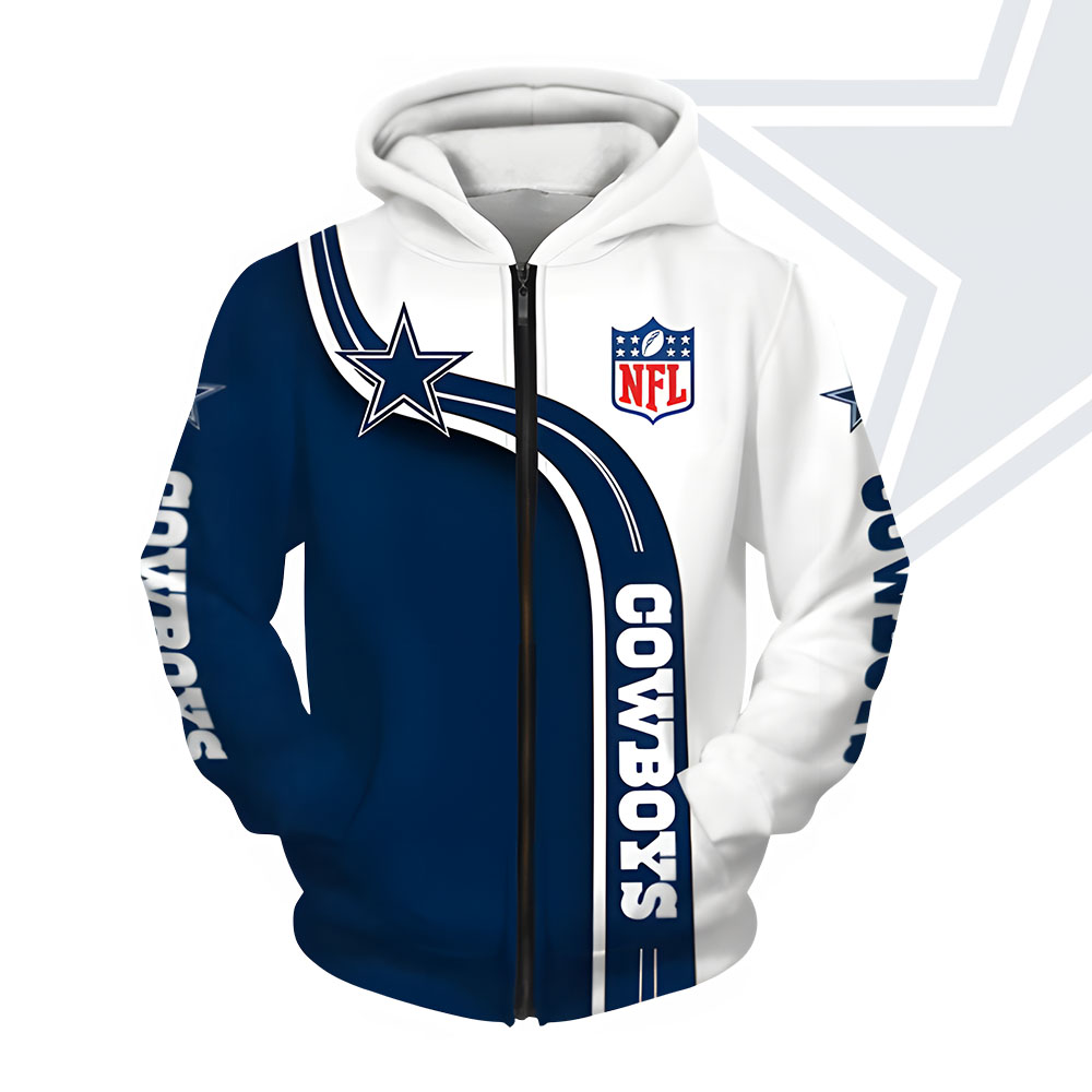 Unisex Dallas Cowboys Printed Hoodie – Bold Zip Up Sweatshirt For Fan