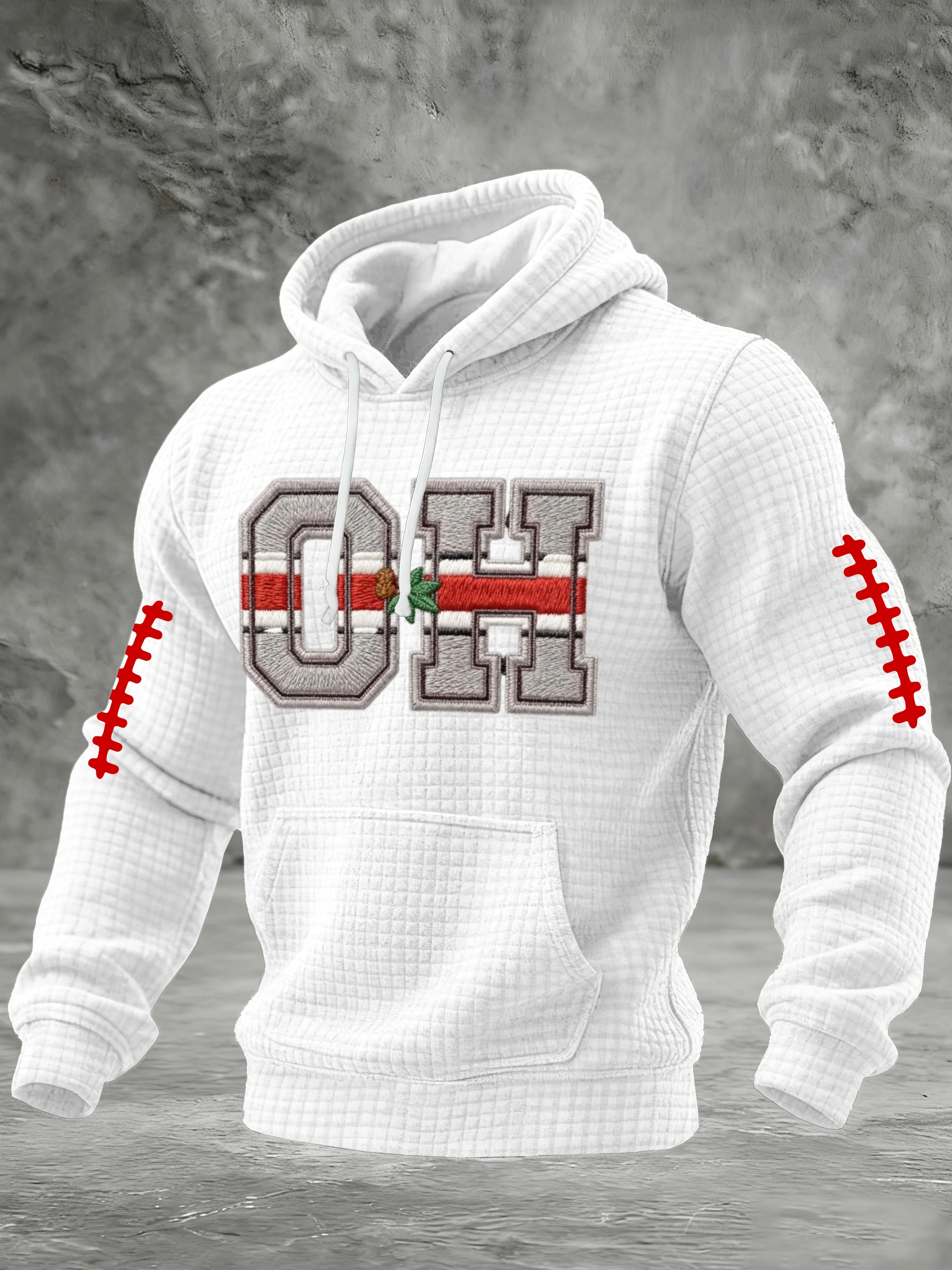 Men's Football Print Checkered Fabric Hooded Sweatshirt