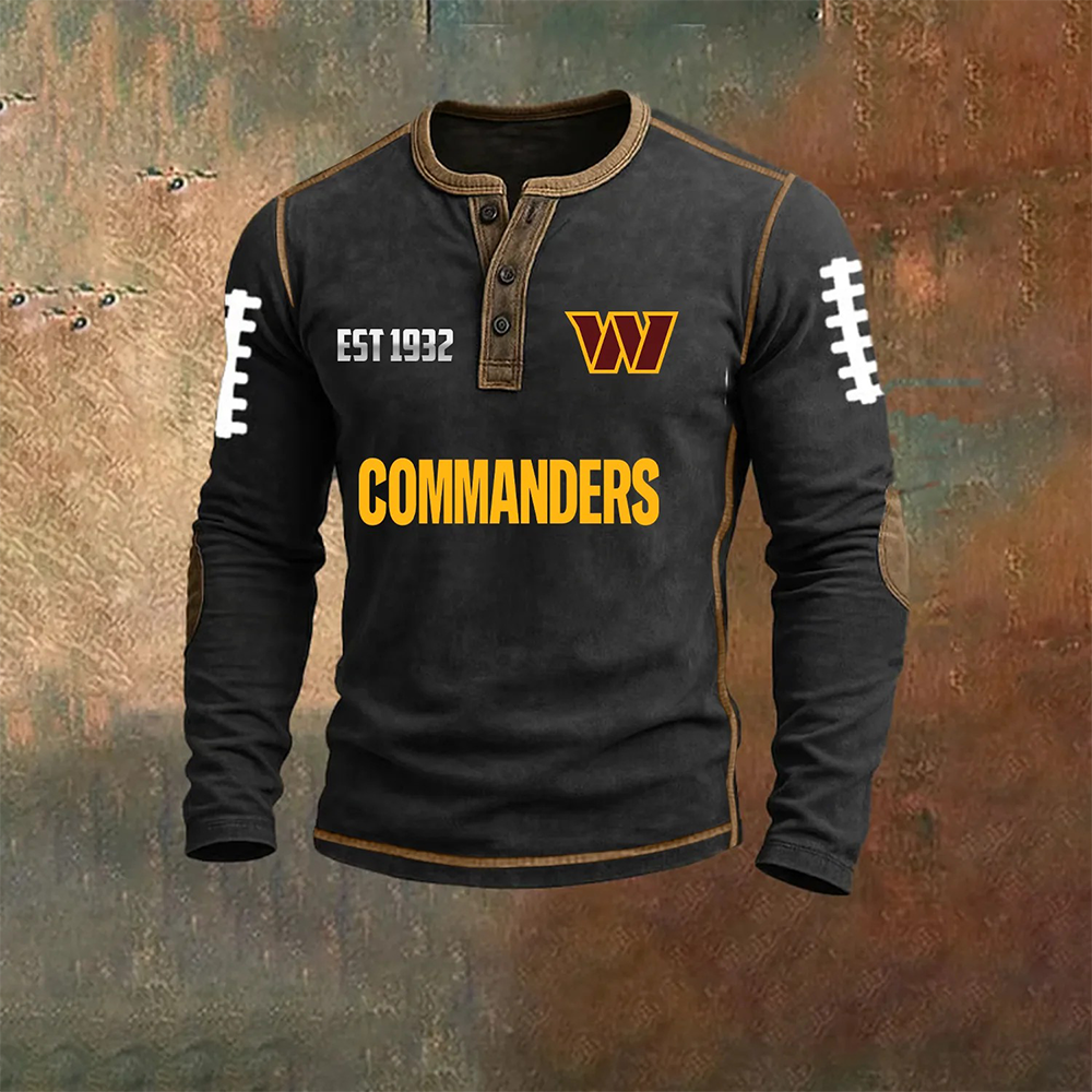 Men’S Washington Commanders NFL Henley Long Sleeve Shirt – Classic Team Style Casual Top