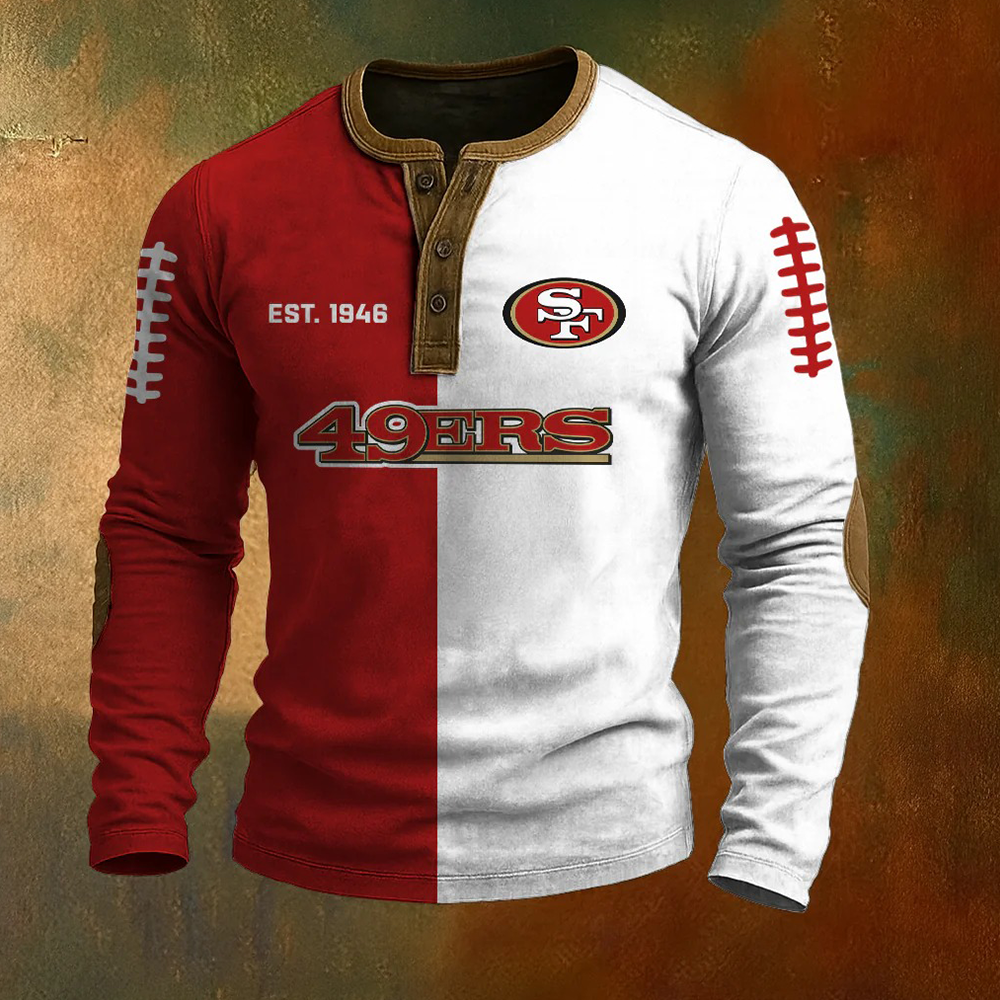 Men’s San Francisco 49ers NFL Henley Long Sleeve Shirt – Classic Team Style Casual Top