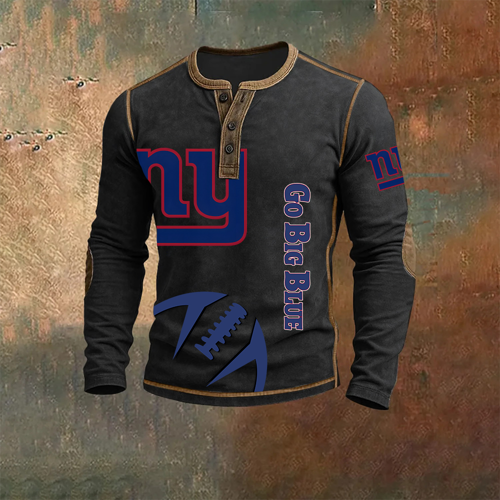 Men’s New York Giants NFL Henley Long Sleeve Shirt – Classic Team Style Casual Top