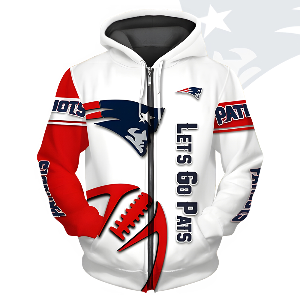 Unisex New England Patriots Printed Hoodie – Bold Zip Up Sweatshirt for Fans