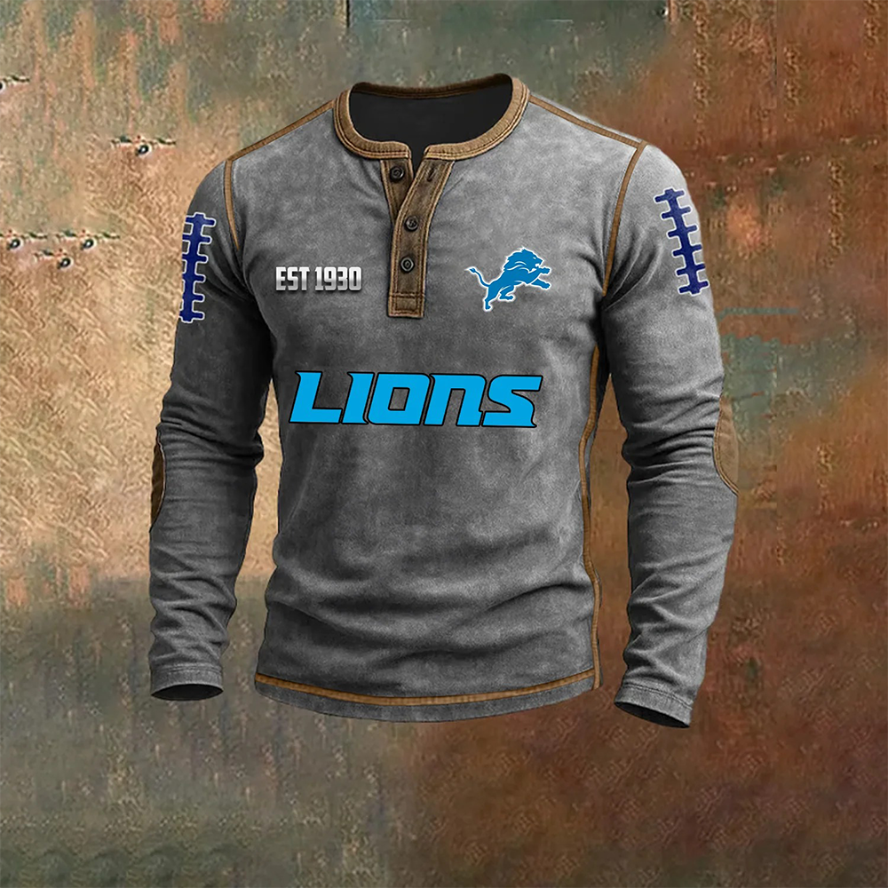 Men’S Detroit Lions NFL Henley Long Sleeve Shirt – Classic Team Style Casual Top