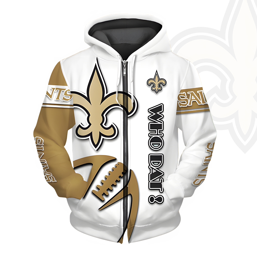 Unisex New Orleans Saints Printed Hoodie – Bold Zip Up Sweatshirt For Fan