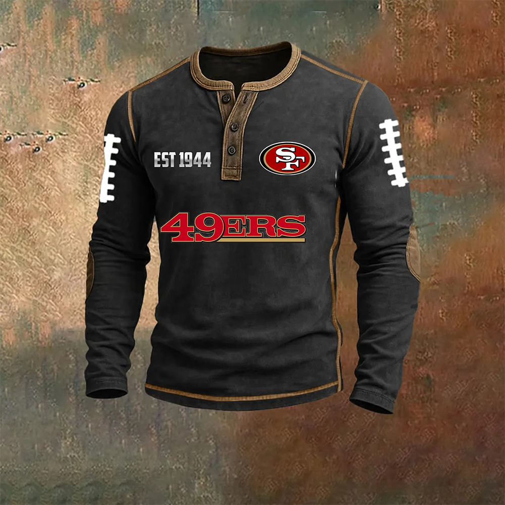 Men’S San Francisco 49ers NFL Henley Long Sleeve Shirt – Classic Team Style Casual Top