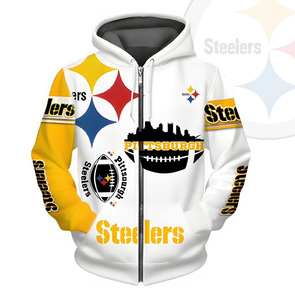 Unisex Pittsburgh Steelers Printed Hoodie – Bold Zip Up Sweatshirt for Fans