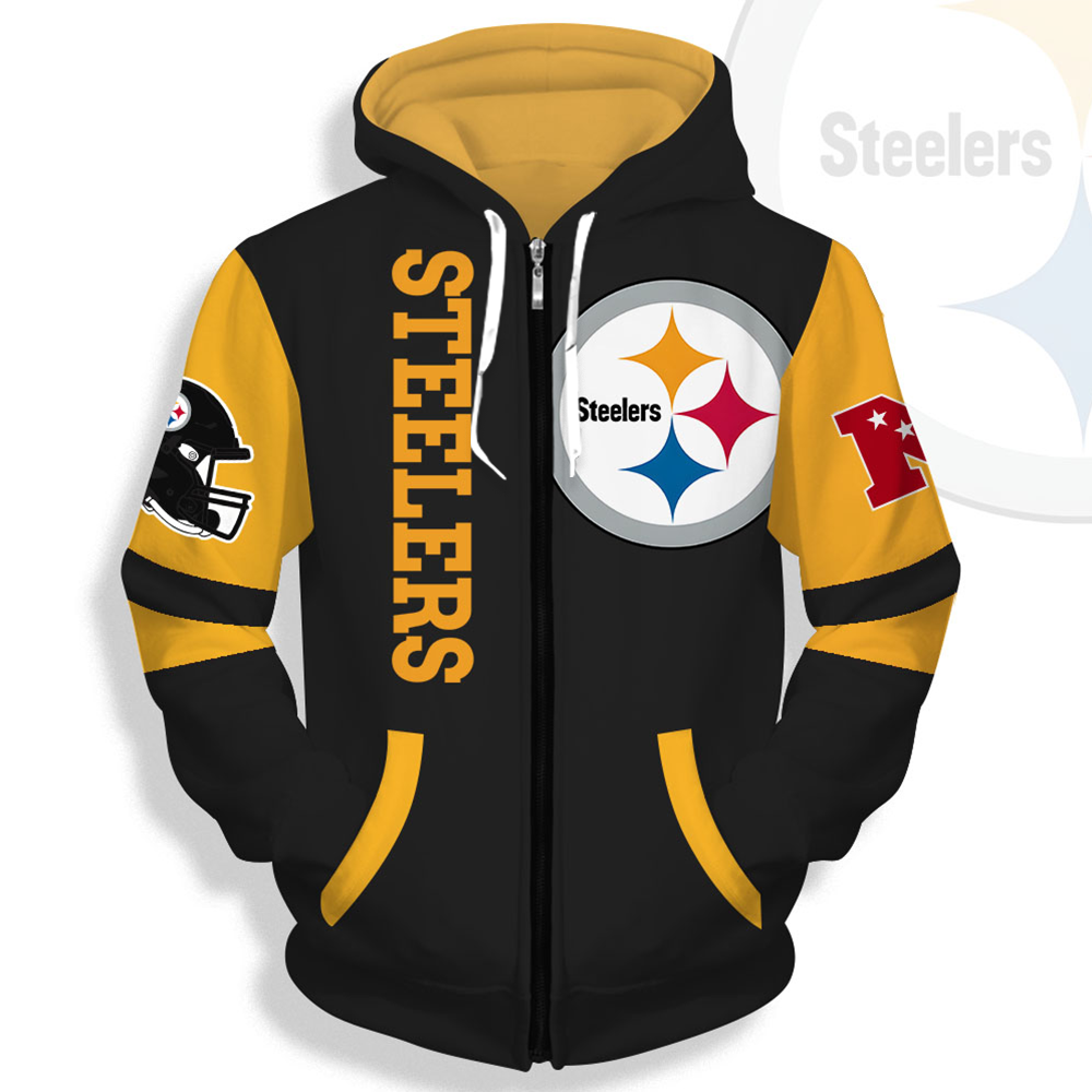Unisex Pittsburgh Steelers Printed Hoodie – Bold Zip Up Sweatshirt For Fan