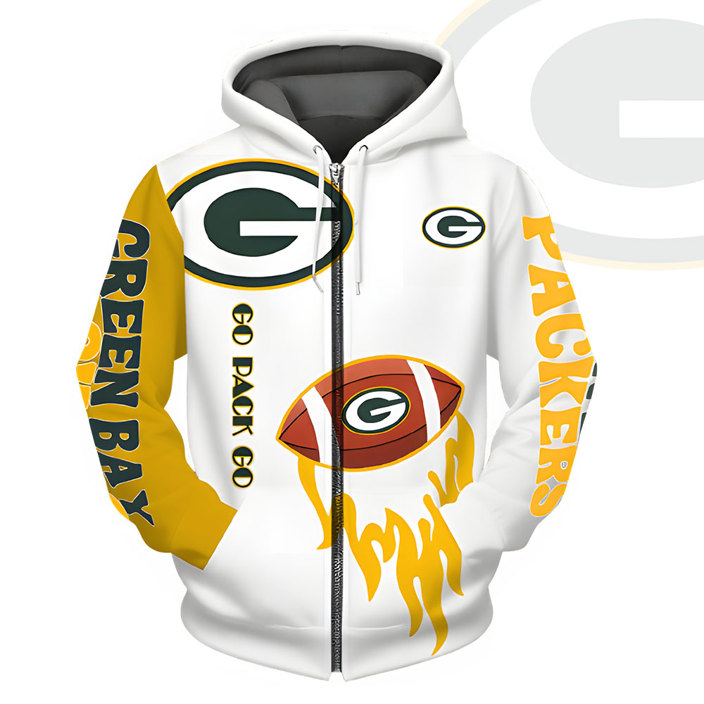 Unisex Green Bay Packers Printed Hoodie – Bold Zip Up Sweatshirt for Fans