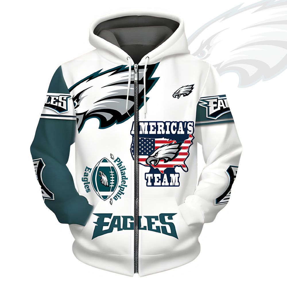 Unisex Philadelphia Eagles Printed Hoodie – Bold Zip Up Sweatshirt for Fans