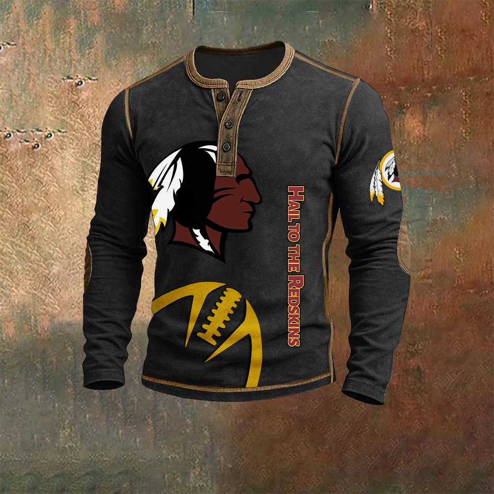 Men’s Washington Commanders NFL Henley Long Sleeve Shirt – Classic Team Style Casual Top