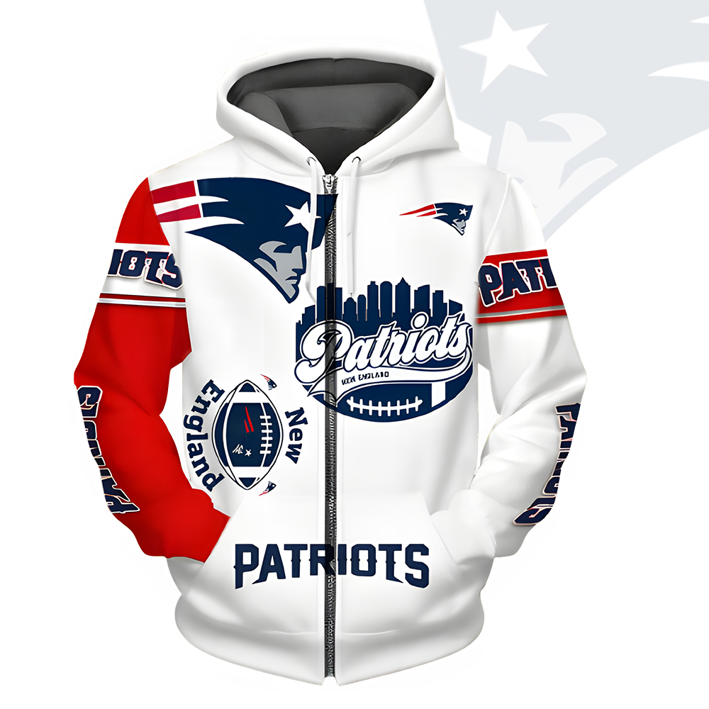 Unisex New England Patriots Printed Hoodie – Bold Zip Up Sweatshirt for Fans
