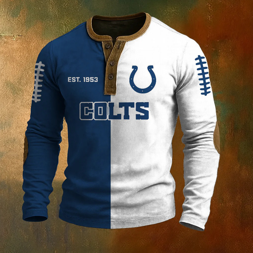Men’s Indianapolis Colts NFL Henley Long Sleeve Shirt – Classic Team Style Casual Top