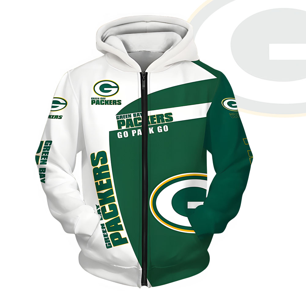 Unisex Green Bay Packers Printed Hoodie – Bold Zip Up Sweatshirt For Fan
