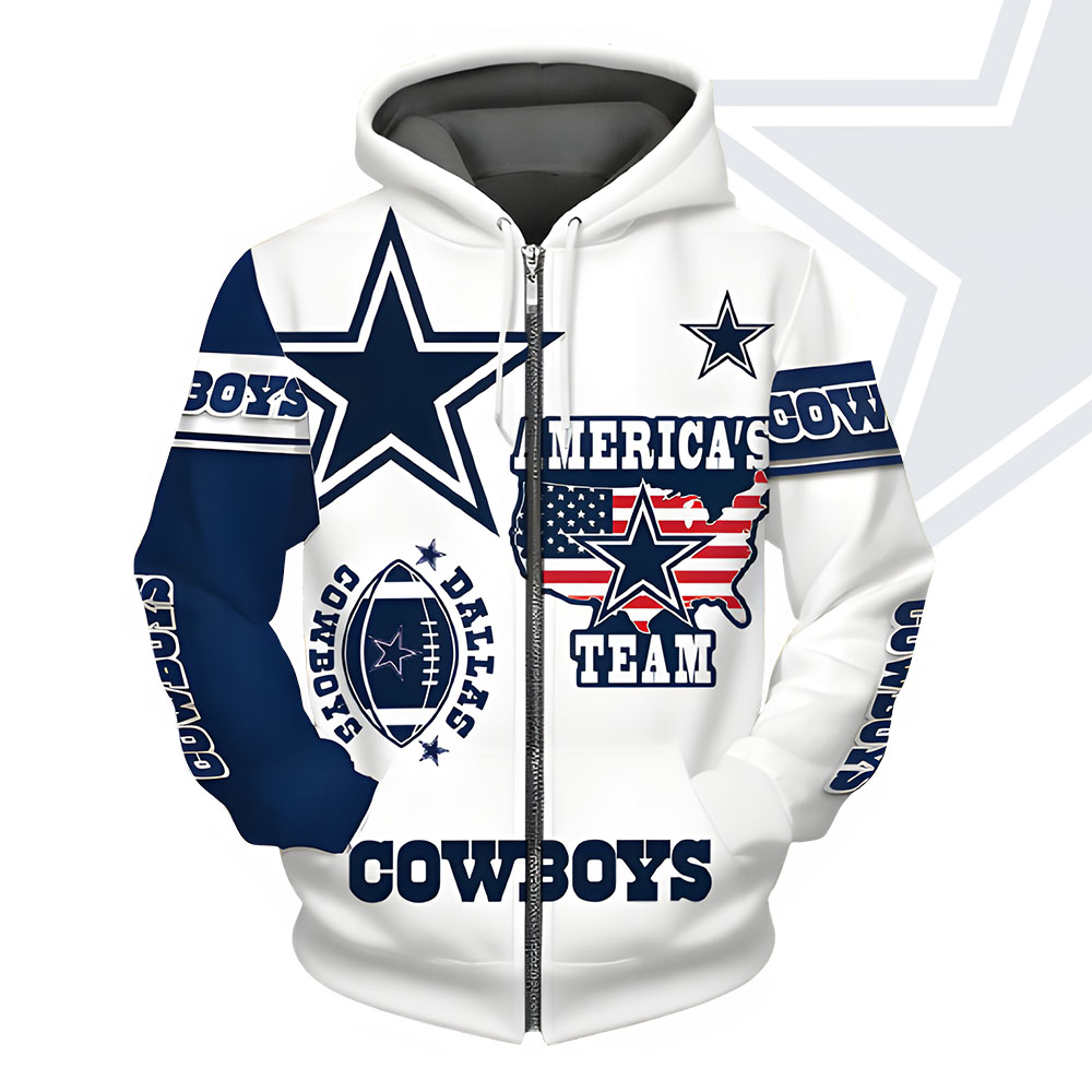 Unisex Dallas Cowboys Printed Hoodie – Bold Zip Up Sweatshirt for Fans