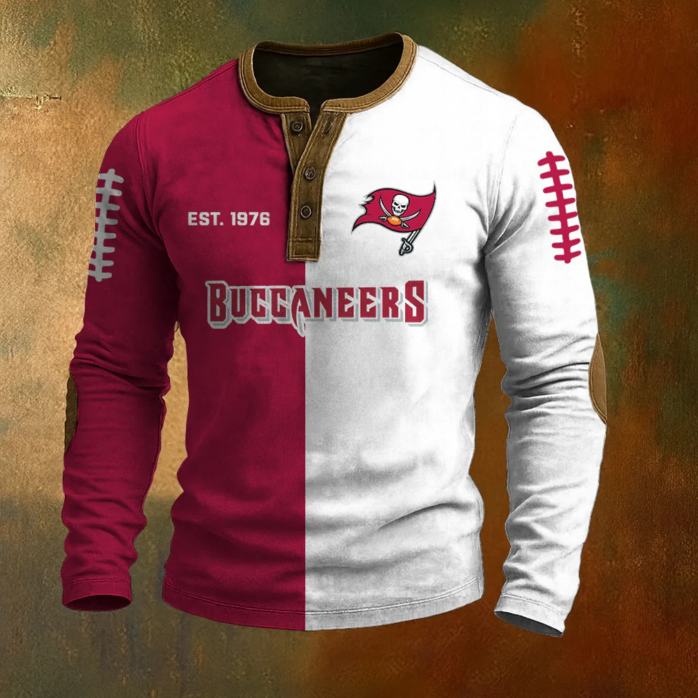Men’s Tampa Bay Buccaneers NFL Henley Long Sleeve Shirt – Classic Team Style Casual Top