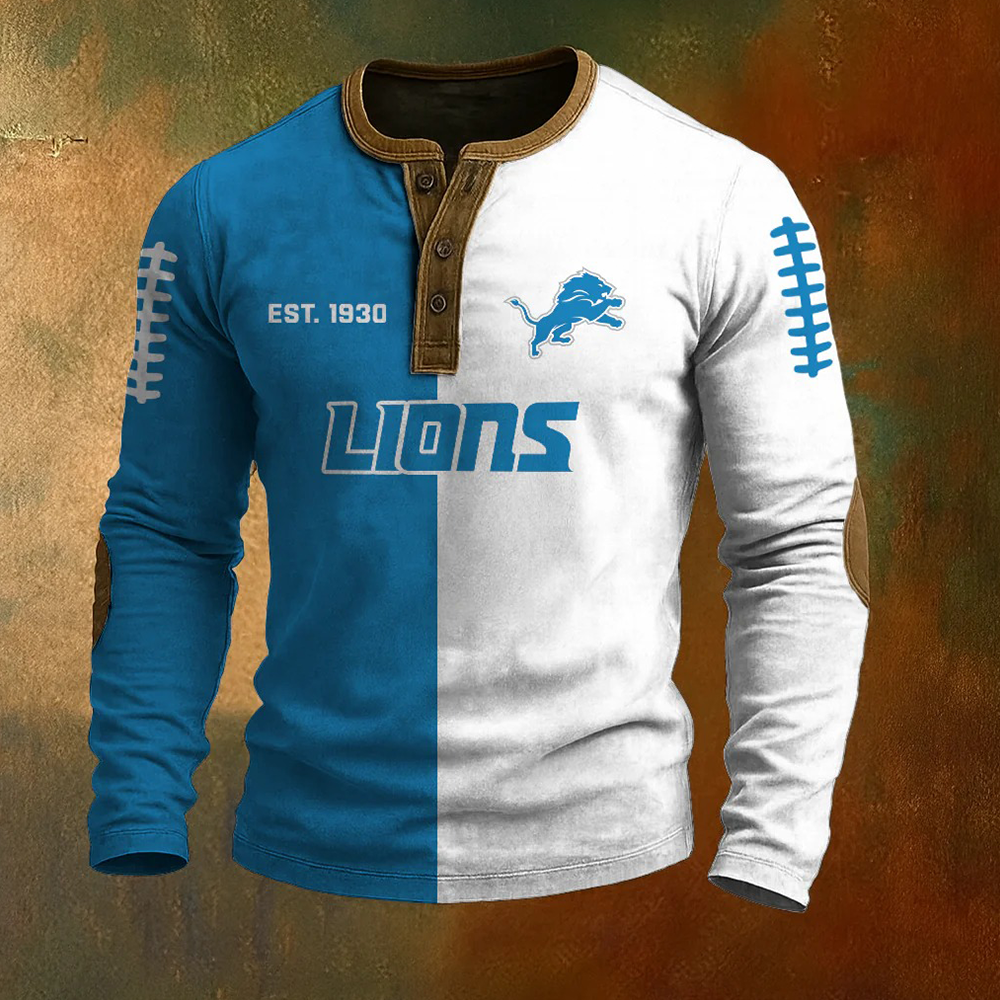 Men’s Detroit Lions NFL Henley Long Sleeve Shirt – Classic Team Style Casual Top