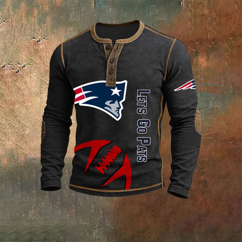 Men’s New England Patriots NFL Henley Long Sleeve Shirt – Classic Team Style Casual Top