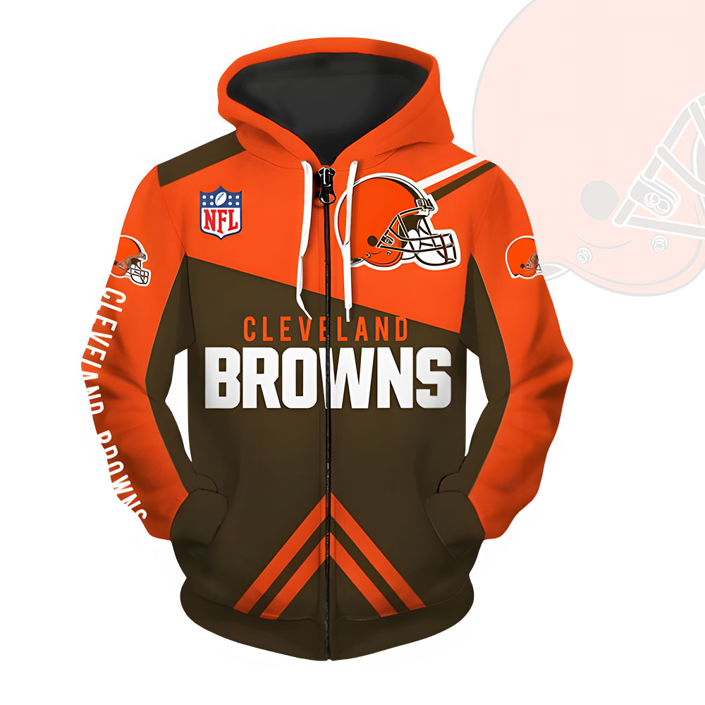 Unisex Cleveland Browns Printed Hoodie – Bold Zip Up Sweatshirt For Fan