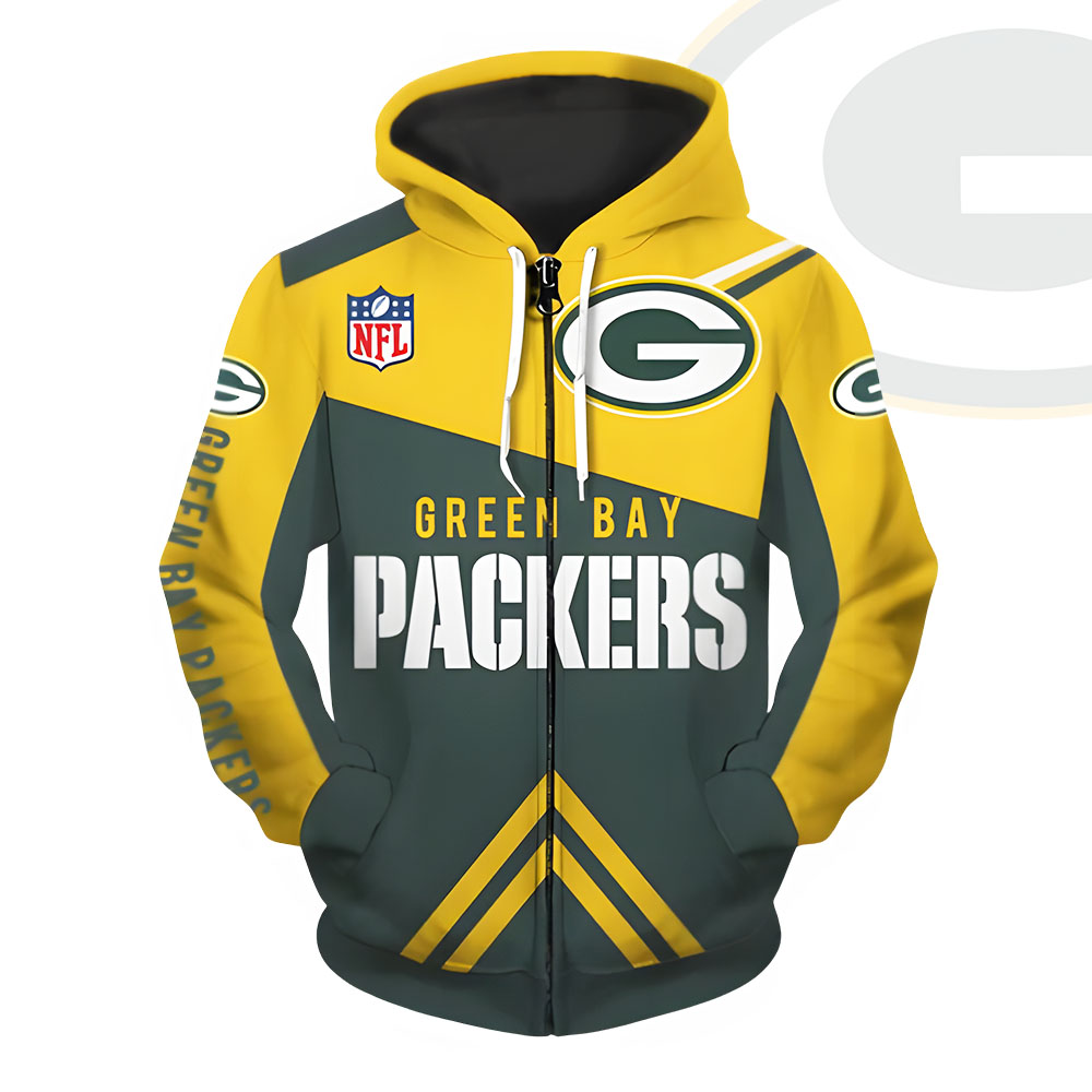 Unisex Green Bay Packers Printed Hoodie – Bold Zip Up Sweatshirt for Fan