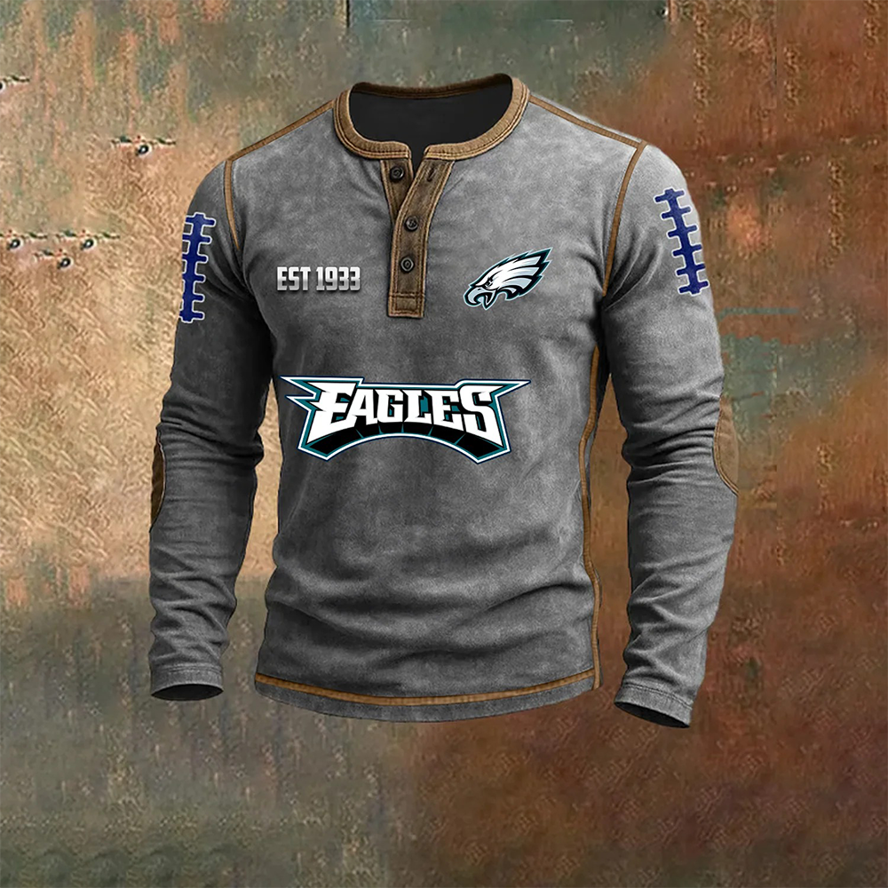 Men’S Philadelphia Eagles NFL Henley Long Sleeve Shirt – Classic Team Style Casual Top