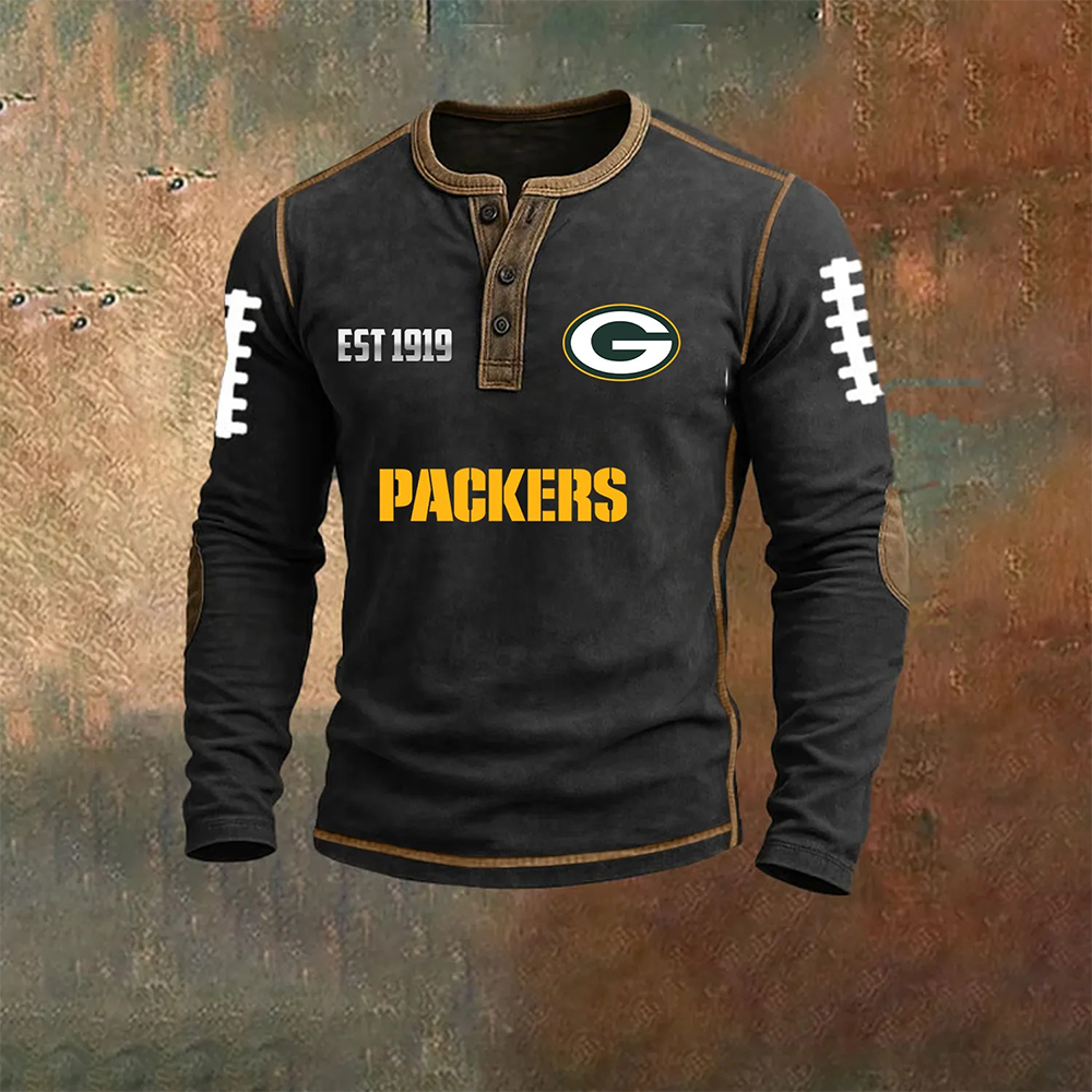 Men’S Green Bay Packers NFL Henley Long Sleeve Shirt – Classic Team Style Casual Top