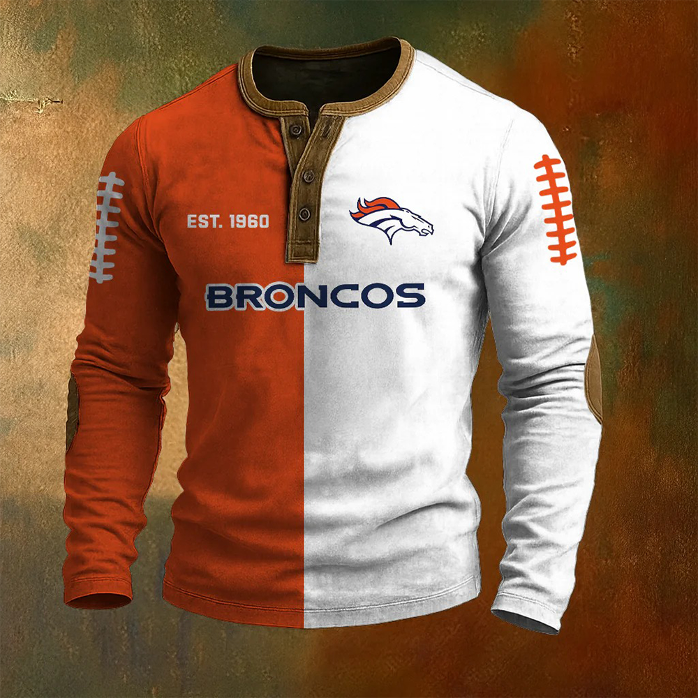 Men’s Denver Broncos NFL Henley Long Sleeve Shirt – Classic Team Style Casual Top