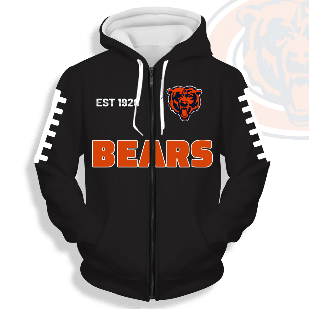 Unisex Chicago Bears Printed Hoodie – Bold Zip Up Sweatshirt For Fan