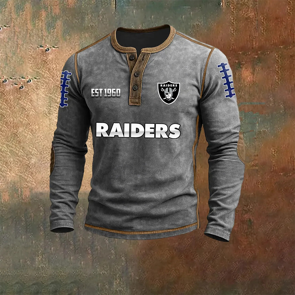 Men’S Las Vegas Raiders NFL Henley Long Sleeve Shirt – Classic Team Style Casual Top