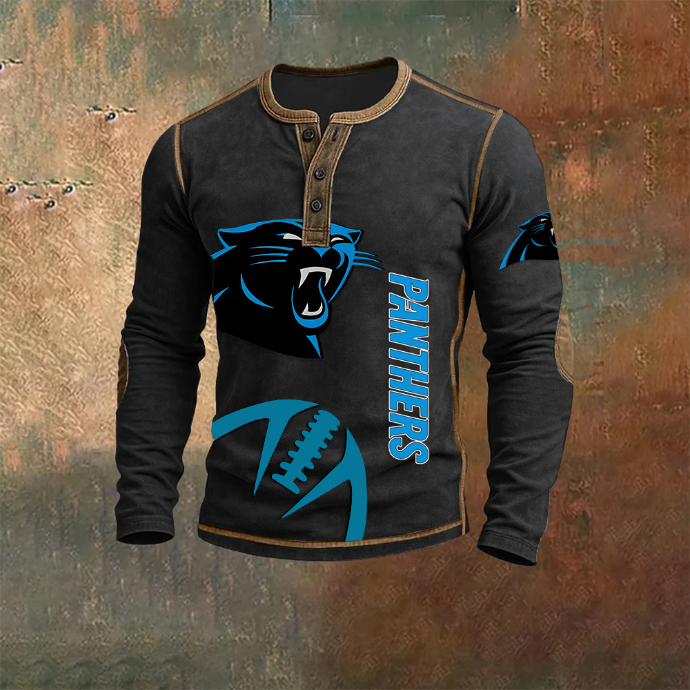 Men’s Carolina Panthers NFL Henley Long Sleeve Shirt – Classic Team Style Casual Top