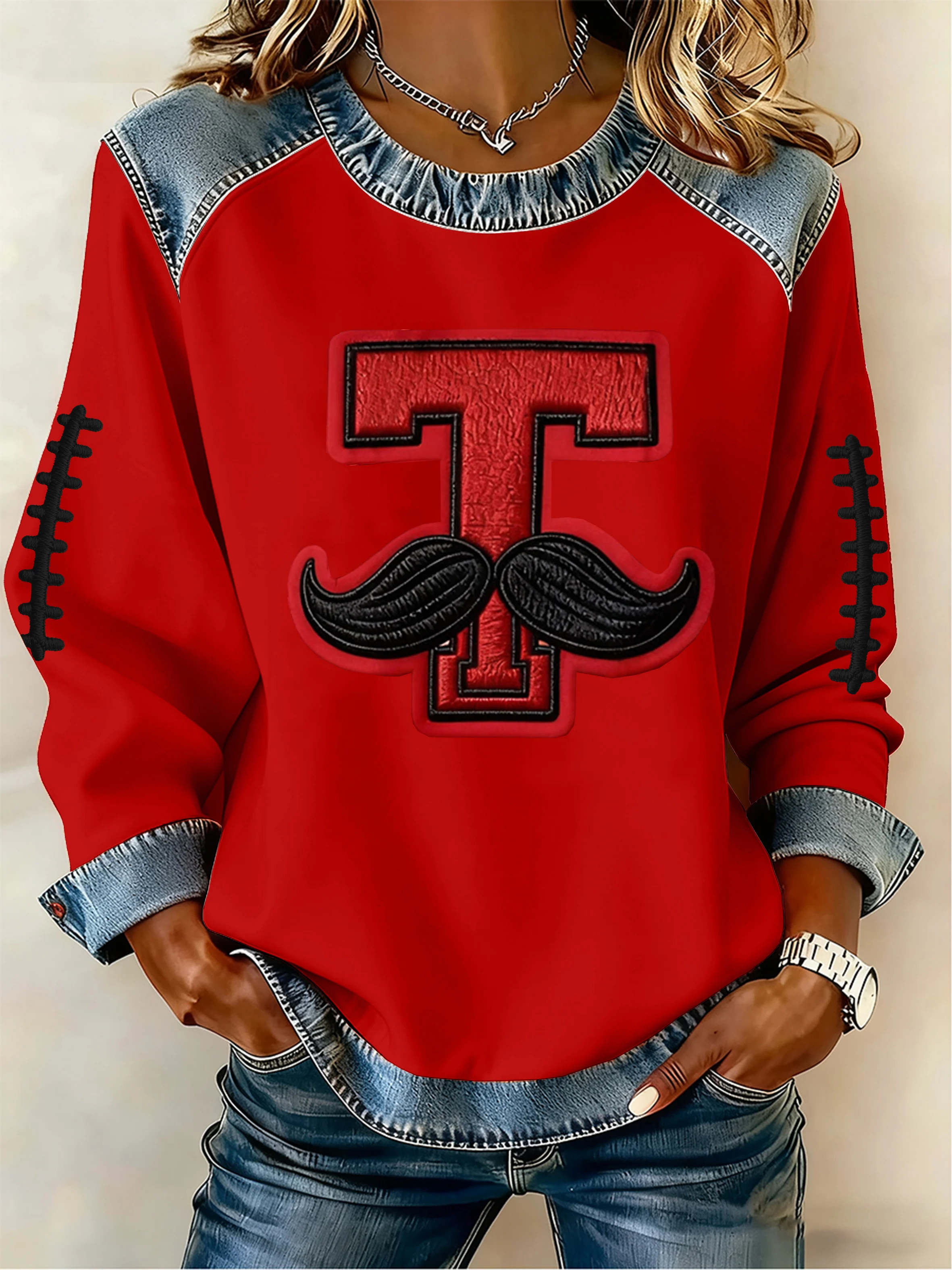 Women's Retro Football Printed Sweatshirt