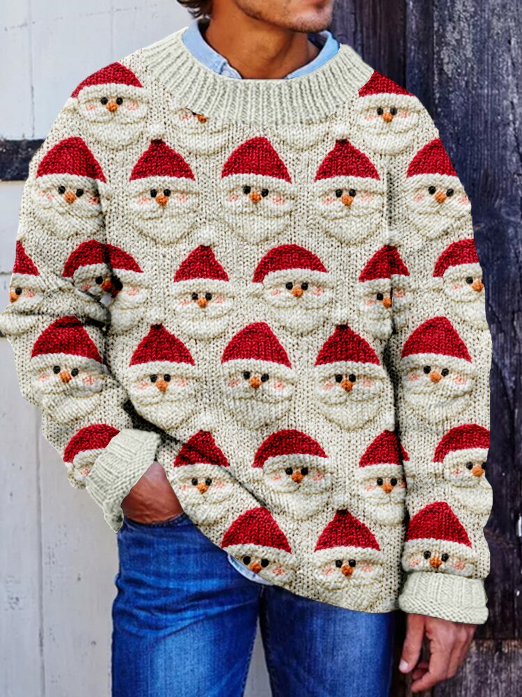 Men's Santa Claus Felt Cozy Print Knit Sweatshirt