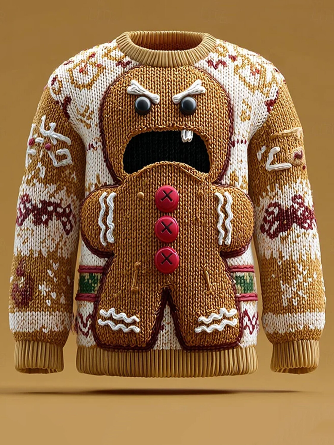 Men's Christmas Angry Gingerbread Man Print Knit Sweatshirt
