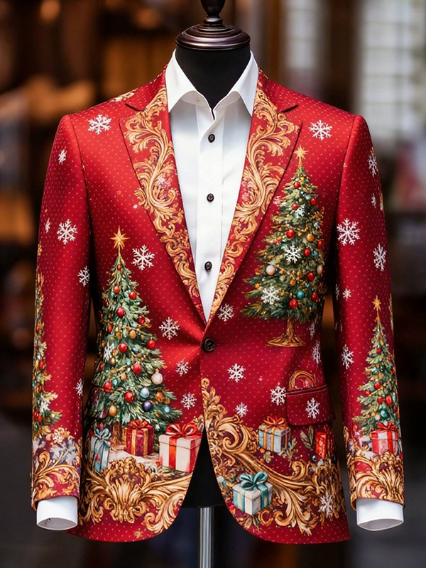 Men's Magnificent Christmas Tree Print Corduroy Blazer