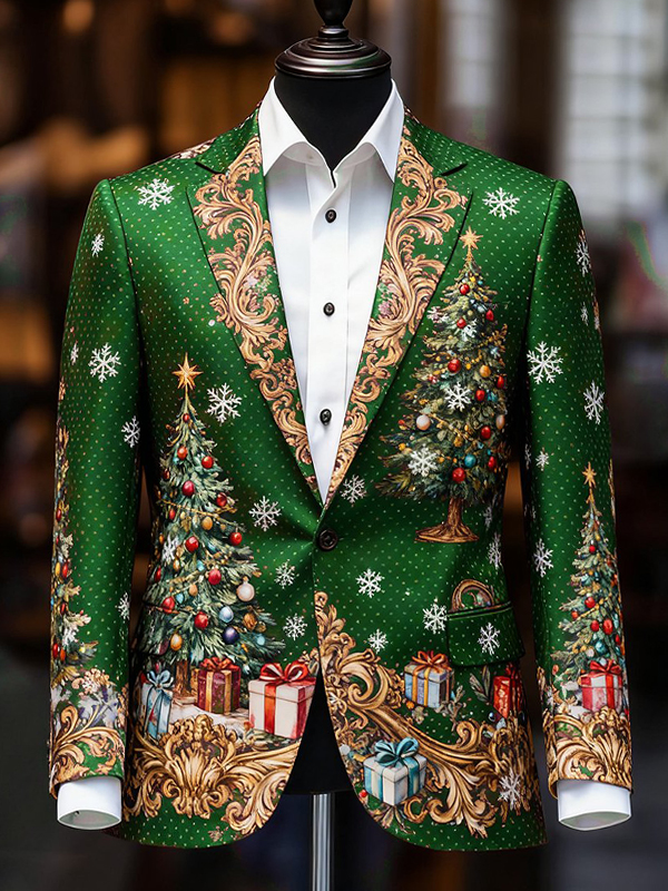 Men's Magnificent Christmas Tree Print Corduroy Blazer