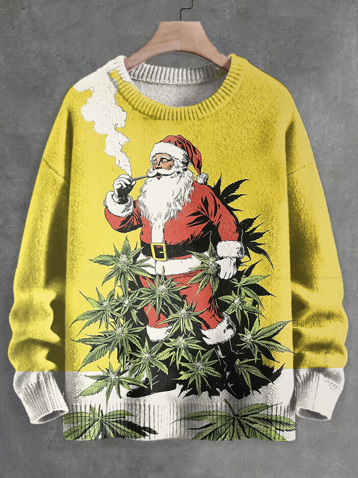 Men's Weed Santa Nostalgia Print Knit Sweatshirt