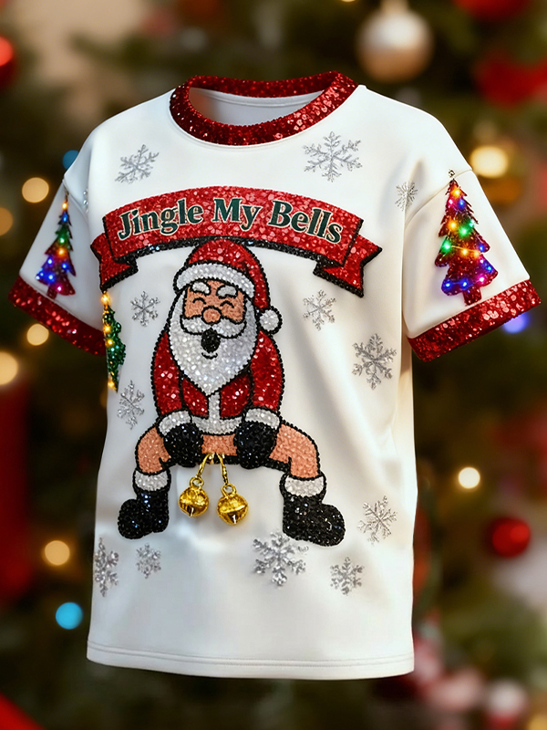 Men's Jingle My Bells A Vulgar Santa Claus Fun Christmas Art Print T-Shirt