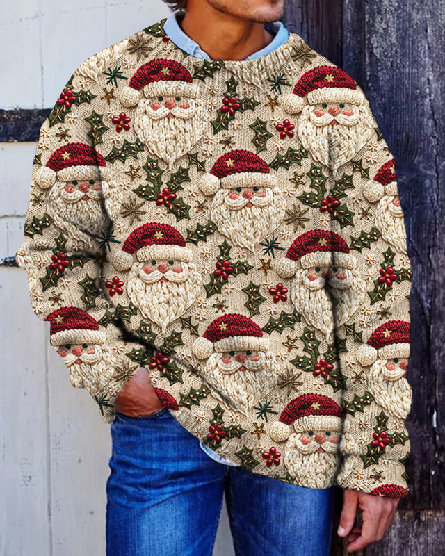 Men's Santa Claus Felt Print Knit Sweatshirt